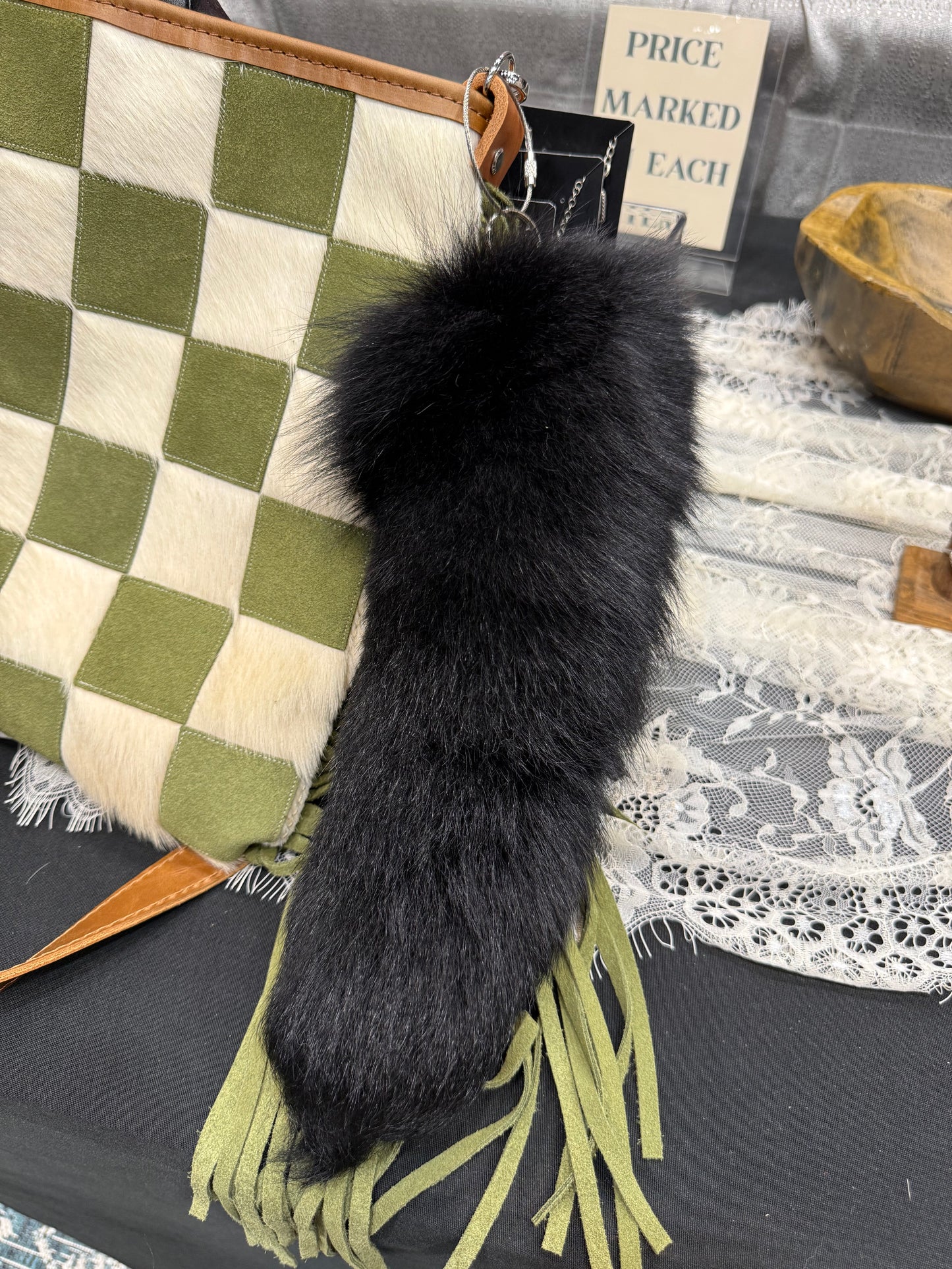 Black Arctic Fox Tail Bag Charm