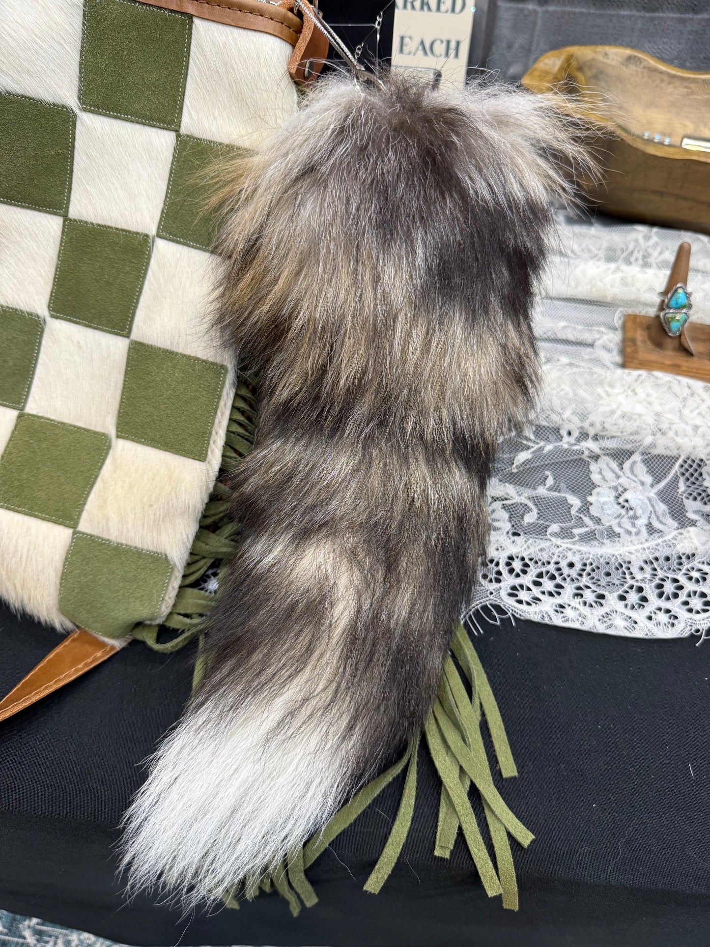 Cross Fox Tail Bag Charm